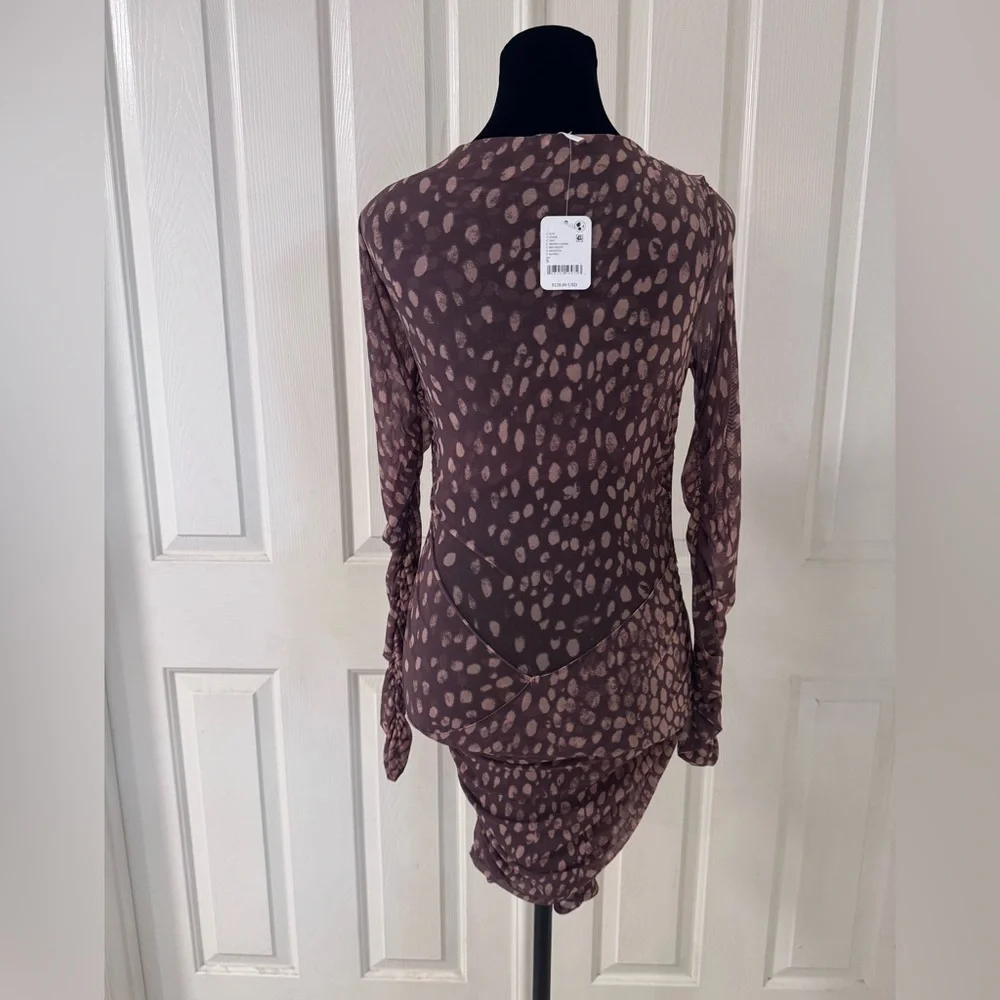 Free People Katana Mini Dress in Brown Sz Small Stretch Mesh BodyCon Party NWT - Picture 6 of 12